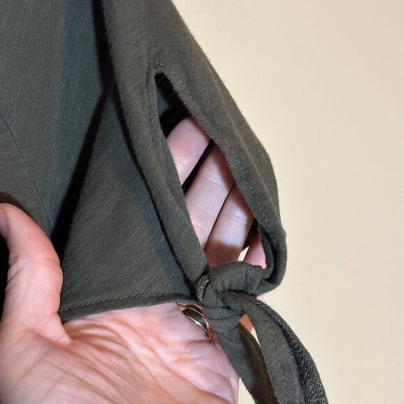 Women's Michael Kors Army Green Tie Sleeve Crewneck Tshirt Size Large? - Picture 2 of 5